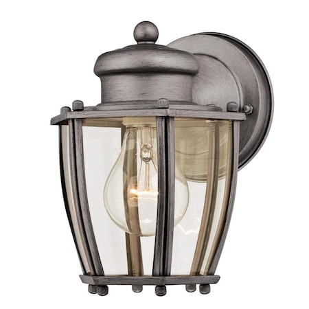 Westinghouse Fixture Wall Outdoor 100W Lantern, Antique Silver Steel Clear Curved Glass 6468800